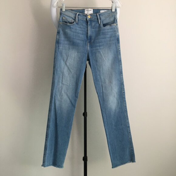FRAME Denim 5 Pocket Overturn Wash Heritage Le Sylvie Slender Straight Jeans - Picture 1 of 12